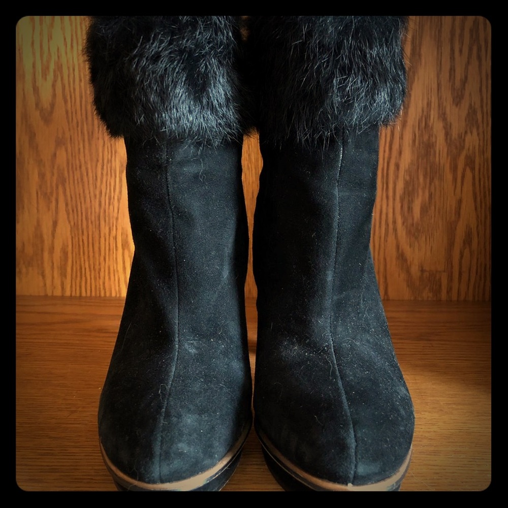 Rabbit Fur black ankle booties